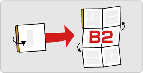 特徴②：広げるとB2チラシ相当